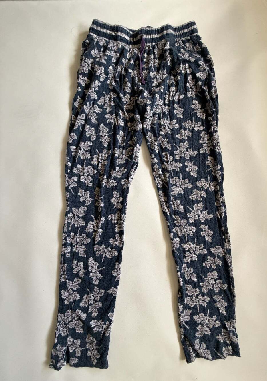 Natural Reflections Pants S Women’s Blue Floral Knit Drawstring Lounge Pajama